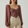 Penny Floral Puff Sleeve Top -Outlet Cozi Luxe Store ACT17882C BROWNPURPLEFLORAL 3