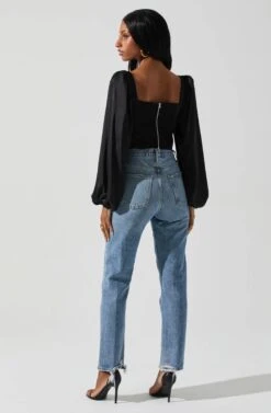 Penny Ruched Bust Long Sleeve Top -Outlet Cozi Luxe Store ACT17882S BLACK 5