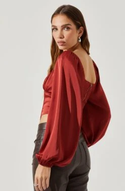 Penny Ruched Bust Long Sleeve Top -Outlet Cozi Luxe Store ACT17882S RUST 6