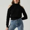 Tori Pearl Embellished Cold Shoulder Sweater -Outlet Cozi Luxe Store ACT17885 BLACK 2