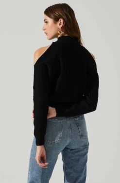 Tori Pearl Embellished Cold Shoulder Sweater -Outlet Cozi Luxe Store ACT17885 BLACK 5
