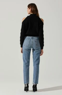 Tori Pearl Embellished Cold Shoulder Sweater -Outlet Cozi Luxe Store ACT17885 BLACK 6