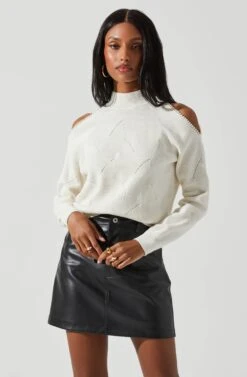 Tori Pearl Embellished Cold Shoulder Sweater -Outlet Cozi Luxe Store ACT17885 CREAM 3