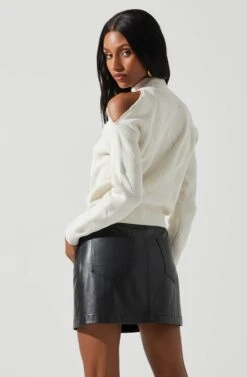 Tori Pearl Embellished Cold Shoulder Sweater -Outlet Cozi Luxe Store ACT17885 CREAM 7