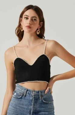 Kira Pearl Embellished Sweater Top -Outlet Cozi Luxe Store ACT17886 BLACK 3