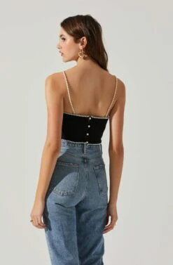 Kira Pearl Embellished Sweater Top -Outlet Cozi Luxe Store ACT17886 BLACK 5