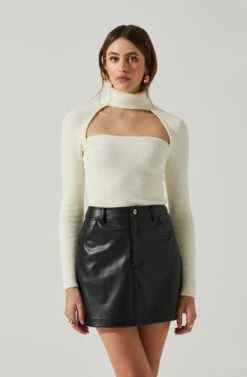 Izabella Turtleneck Cutout Sweater -Outlet Cozi Luxe Store ACT17888 WHITE 3