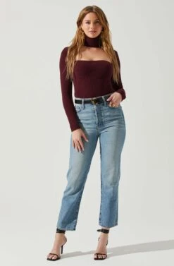 Izabella Turtleneck Cutout Sweater -Outlet Cozi Luxe Store ACT17888 WINE 1