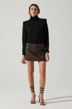 Daleyza Padded Shoulder Turtleneck Sweater -Outlet Cozi Luxe Store ACT17899 BLACK 1