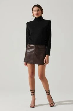 Daleyza Padded Shoulder Turtleneck Sweater -Outlet Cozi Luxe Store ACT17899 BLACK 2