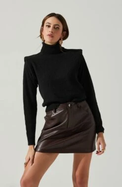 Daleyza Padded Shoulder Turtleneck Sweater -Outlet Cozi Luxe Store ACT17899 BLACK 3