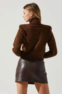 Daleyza Padded Shoulder Turtleneck Sweater -Outlet Cozi Luxe Store ACT17899 BROWN 5