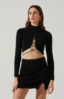 Raven Mock Neck Tie Waist Sweater 10 Raven Mock Neck Tie Waist Sweater -Outlet Cozi Luxe Store ACT17903 BLACK 3