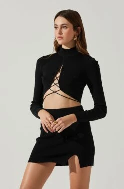 Raven Mock Neck Tie Waist Sweater 11 Raven Mock Neck Tie Waist Sweater -Outlet Cozi Luxe Store ACT17903 BLACK 4