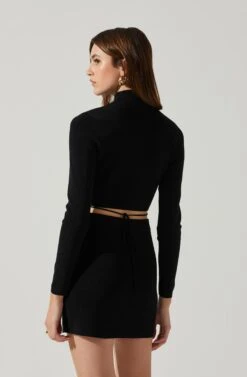 Raven Mock Neck Tie Waist Sweater 13 Raven Mock Neck Tie Waist Sweater -Outlet Cozi Luxe Store ACT17903 BLACK 5