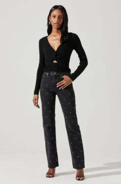 Rylee Twist Front Cutout Sweater -Outlet Cozi Luxe Store ACT17919 BLACK 1