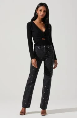 Rylee Twist Front Cutout Sweater -Outlet Cozi Luxe Store ACT17919 BLACK 2