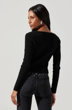 Rylee Twist Front Cutout Sweater -Outlet Cozi Luxe Store ACT17919 BLACK 2 2