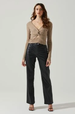 Rylee Twist Front Cutout Sweater -Outlet Cozi Luxe Store ACT17919 TAUPE 1