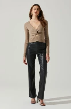 Rylee Twist Front Cutout Sweater -Outlet Cozi Luxe Store ACT17919 TAUPE 2