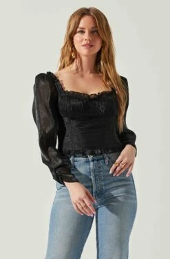 Junie Ruffle Square Neck Long Sleeve Top 32 Junie Ruffle Square Neck Long Sleeve Top -Outlet Cozi Luxe Store ACT17928 BLACK 4