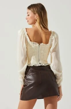 Junie Ruffle Square Neck Long Sleeve Top 25 Junie Ruffle Square Neck Long Sleeve Top -Outlet Cozi Luxe Store ACT17928 CHAMPAGNE 5