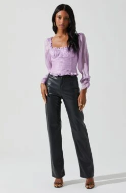 Junie Ruffle Square Neck Long Sleeve Top 27 Junie Ruffle Square Neck Long Sleeve Top -Outlet Cozi Luxe Store ACT17928 LAVENDER 2