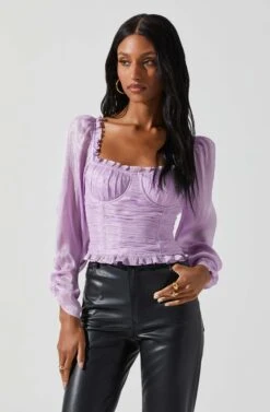 Junie Ruffle Square Neck Long Sleeve Top 28 Junie Ruffle Square Neck Long Sleeve Top -Outlet Cozi Luxe Store ACT17928 LAVENDER 3