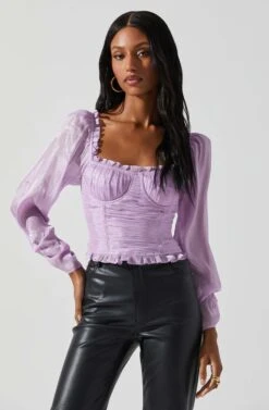 Junie Ruffle Square Neck Long Sleeve Top 26 Junie Ruffle Square Neck Long Sleeve Top -Outlet Cozi Luxe Store ACT17928 LAVENDER 4