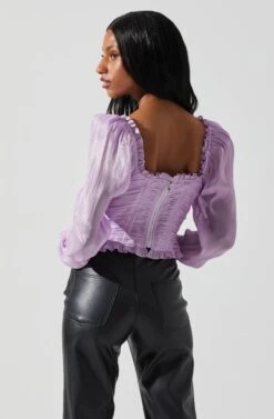 Junie Ruffle Square Neck Long Sleeve Top 31 Junie Ruffle Square Neck Long Sleeve Top -Outlet Cozi Luxe Store ACT17928 LAVENDER 6