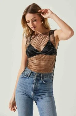 Julane Rhinestone Mesh Top -Outlet Cozi Luxe Store ACT17938 BLACKSILVER 3