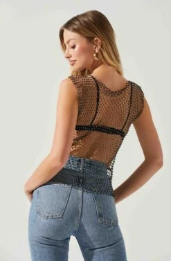Julane Rhinestone Mesh Top -Outlet Cozi Luxe Store ACT17938 BLACKSILVER 5