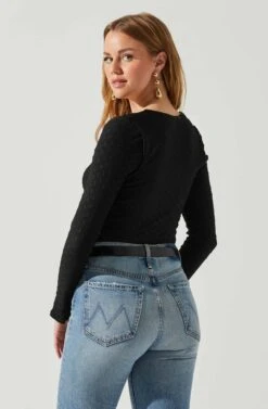 Ren Textured Sweetheart Long Sleeve Top -Outlet Cozi Luxe Store ACT17975 BLACK 6