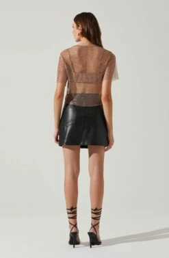 Mckay Rhinestone Mesh Short Sleeve Top -Outlet Cozi Luxe Store ACT18042 TAUPE 6