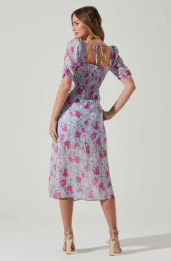 Floral Front Slit Milkmaid Midi Dress -Outlet Cozi Luxe Store ADR100913 BLUEMAGENTAFLORAL 6