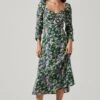 Floral Long Sleeve Twist Keyhole Front Midi Dress -Outlet Cozi Luxe Store ADR100972 GREENPURPLEFLORAL 3