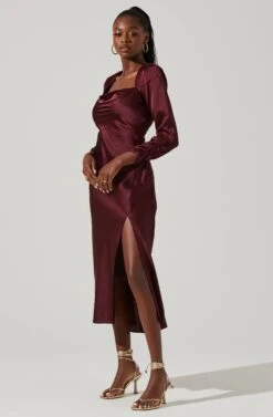 Gracie Long Sleeve Cutout Satin Midi Dress 27 Gracie Long Sleeve Cutout Satin Midi Dress -Outlet Cozi Luxe Store ADR101065 DEEPWINE 1