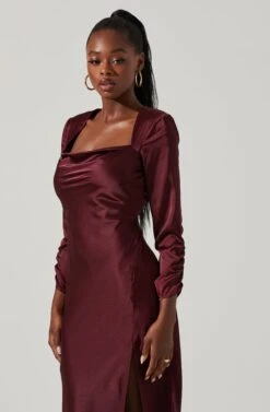 Gracie Long Sleeve Cutout Satin Midi Dress 28 Gracie Long Sleeve Cutout Satin Midi Dress -Outlet Cozi Luxe Store ADR101065 DEEPWINE 2