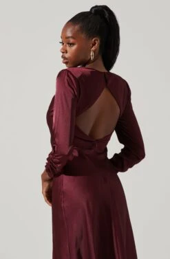 Gracie Long Sleeve Cutout Satin Midi Dress 29 Gracie Long Sleeve Cutout Satin Midi Dress -Outlet Cozi Luxe Store ADR101065 DEEPWINE 3