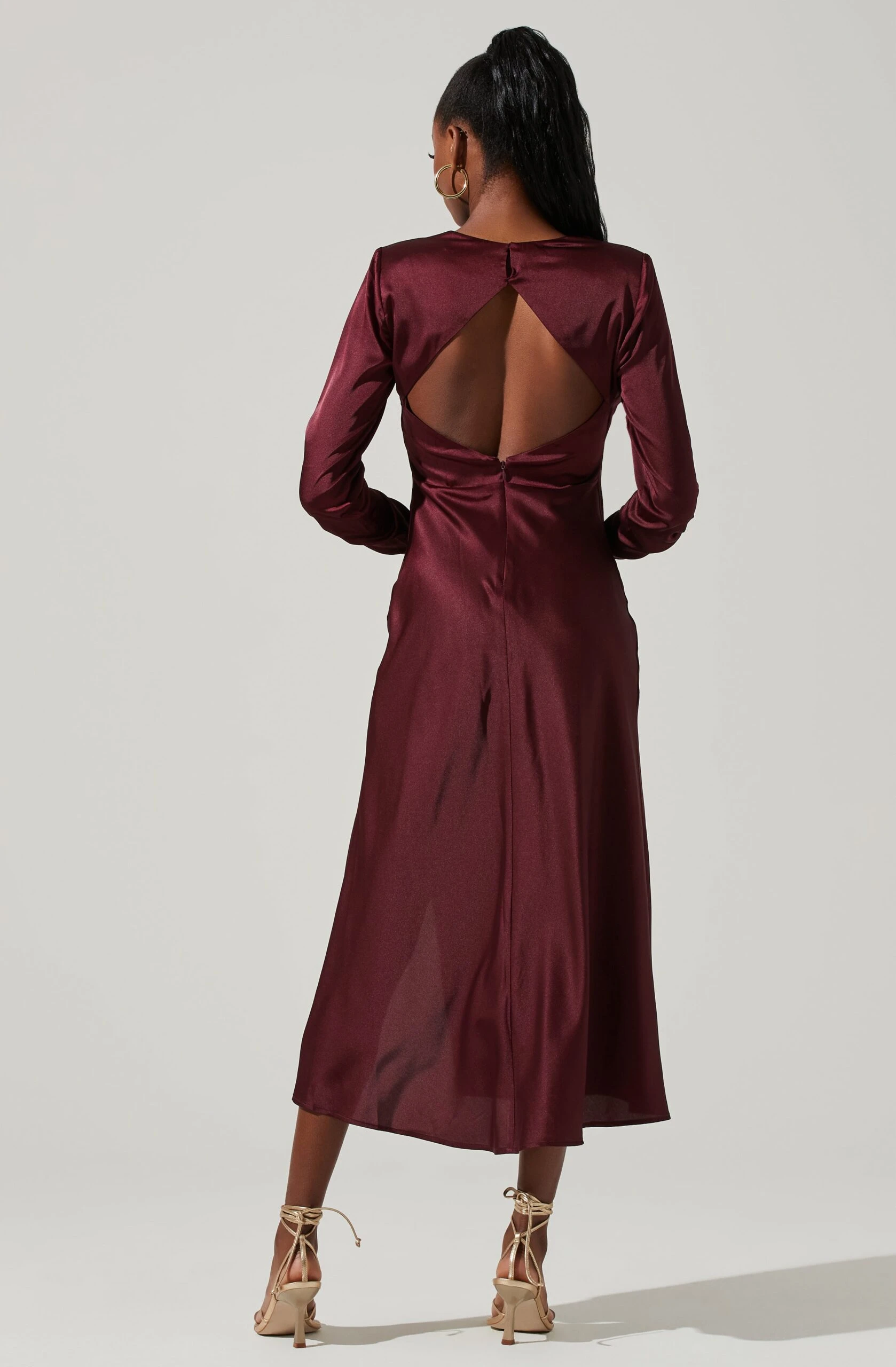 Gracie Long Sleeve Cutout Satin Midi Dress 11 Gracie Long Sleeve Cutout Satin Midi Dress - Image 9