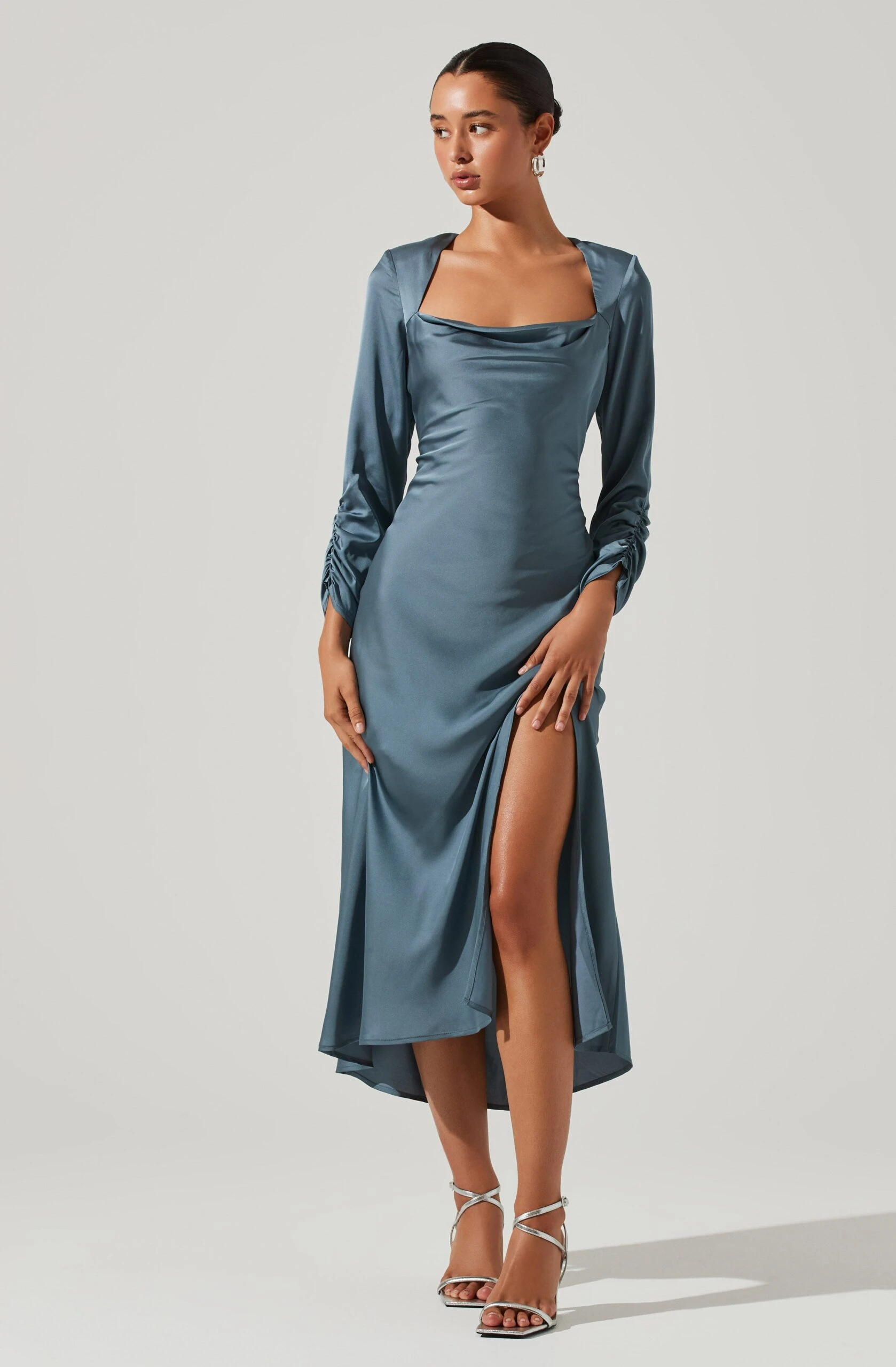 Gracie Long Sleeve Cutout Satin Midi Dress 22 Gracie Long Sleeve Cutout Satin Midi Dress - Image 20