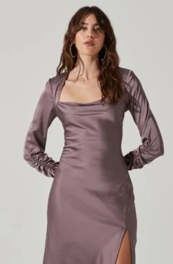 Gracie Long Sleeve Cutout Satin Midi Dress 32 Gracie Long Sleeve Cutout Satin Midi Dress -Outlet Cozi Luxe Store ADR101065 DUSTYMAUVE 0089