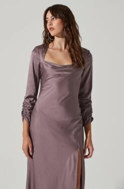 Gracie Long Sleeve Cutout Satin Midi Dress 33 Gracie Long Sleeve Cutout Satin Midi Dress -Outlet Cozi Luxe Store ADR101065 DUSTYMAUVE 0093
