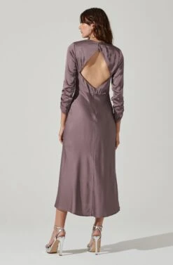 Gracie Long Sleeve Cutout Satin Midi Dress 35 Gracie Long Sleeve Cutout Satin Midi Dress -Outlet Cozi Luxe Store ADR101065 DUSTYMAUVE 0096