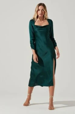 Gracie Long Sleeve Cutout Satin Midi Dress 24 Gracie Long Sleeve Cutout Satin Midi Dress -Outlet Cozi Luxe Store ADR101065 HUNTERGREEN 2