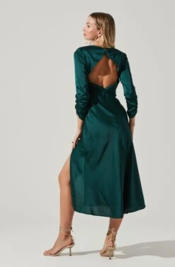 Gracie Long Sleeve Cutout Satin Midi Dress 26 Gracie Long Sleeve Cutout Satin Midi Dress -Outlet Cozi Luxe Store ADR101065 HUNTERGREEN 5