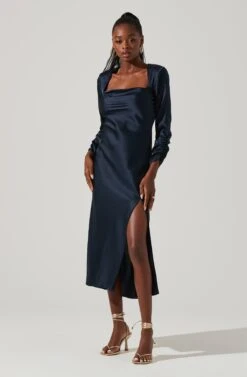 Gracie Long Sleeve Cutout Satin Midi Dress 36 Gracie Long Sleeve Cutout Satin Midi Dress -Outlet Cozi Luxe Store ADR101065 MIDNIGHT 1