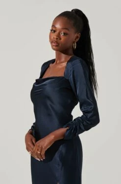 Gracie Long Sleeve Cutout Satin Midi Dress 37 Gracie Long Sleeve Cutout Satin Midi Dress -Outlet Cozi Luxe Store ADR101065 MIDNIGHT 2