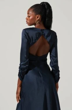 Gracie Long Sleeve Cutout Satin Midi Dress 38 Gracie Long Sleeve Cutout Satin Midi Dress -Outlet Cozi Luxe Store ADR101065 MIDNIGHT 3