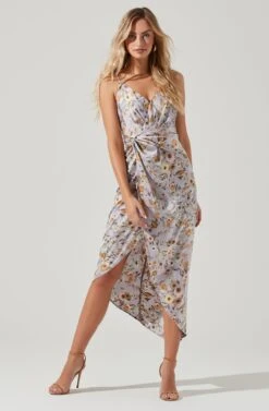 Giselle Floral Twist Front Midi Dress -Outlet Cozi Luxe Store ADR101136 LAVENDERGOLDFLORAL 0232